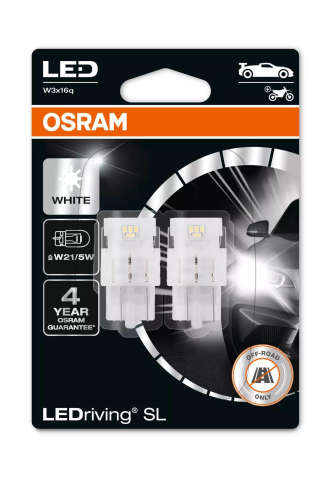 LED-uri AUTO - SET 2 BECURI LED OSRAM LEDRIVING PREMIUM, W21/5W (T20), 12V, COOL WHITE 6000K
