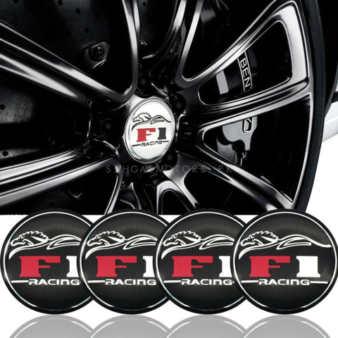 Ornamente Tuning - Set 4 buc. ornament central janta, model "F1 Black", diametru 5cm