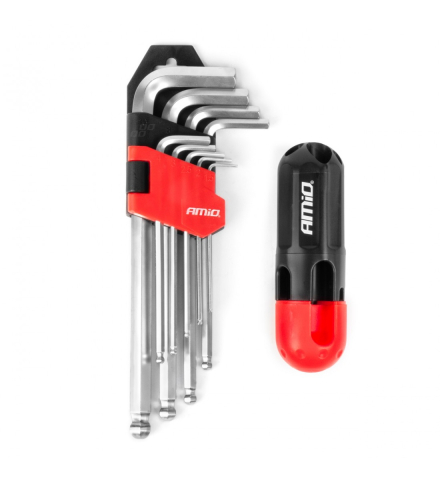 Scule si Echipamente - SET 9 CHEI HEXAGONALE (INBUS) CU BILĂ, SERIA LUNGĂ, AMIO, OȚEL CR-V
