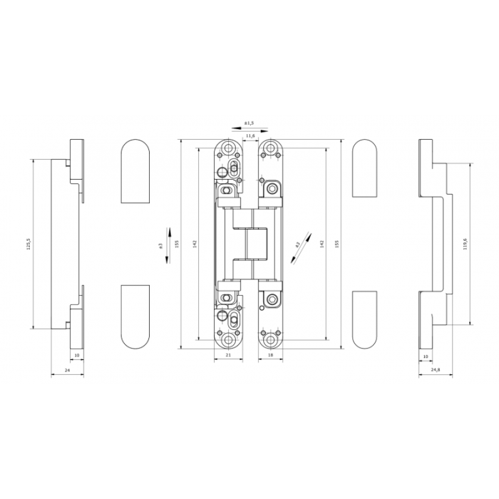 Balama Ascunsă 3D Estetic 1821/A, Pentru Uși Cu și Fără Falț, 80 kg [5]