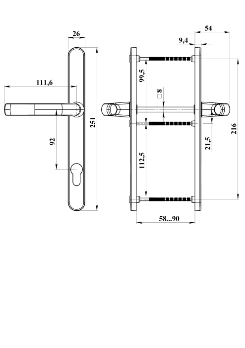 Mâner Ușă Antey, Interax 92 mm (Prindere 216 mm) [2]
