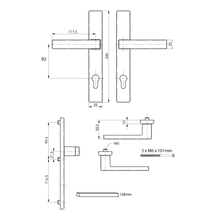 Mâner Ușă Termopan Medos Dublin Frontline, 35x92 mm, Finisaj Periat [2]