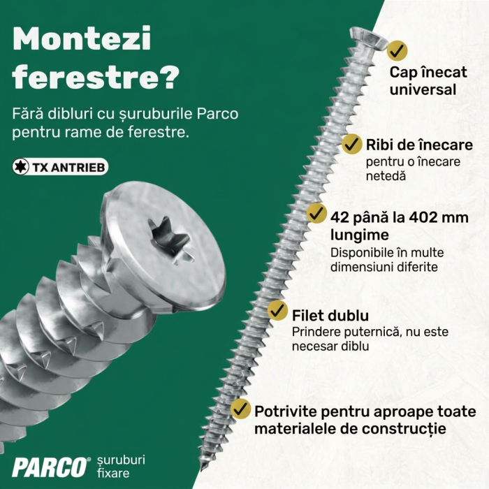 Șurub montaj tâmplărie 7.5mm, Torx TX30, Gama Premium [5]