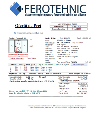 Tâmplărie Gata de Livrare - Fereastră PVC Rehau 2070x1410 mm, Bicoloră (Alb/Gri Antracit), 3 Canaturi (Oscilobatantă central) – Second Hand