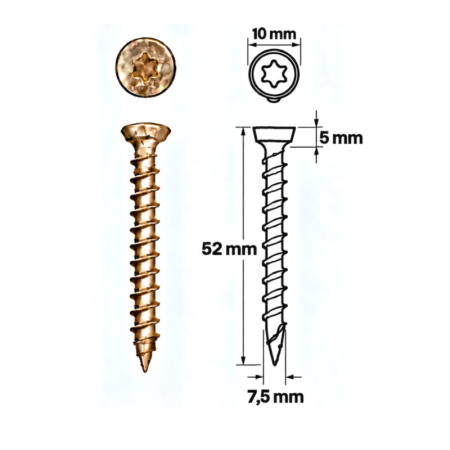 MONTAJ - Șurub montaj tâmplărie 7.5mm, Torx TX30, Gama Standard