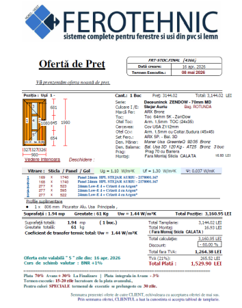Tâmplărie Gata de Livrare - Ușă de Exterior din PVC Deceuninck Zendow, Stejar Auriu (980 x 1980 mm)