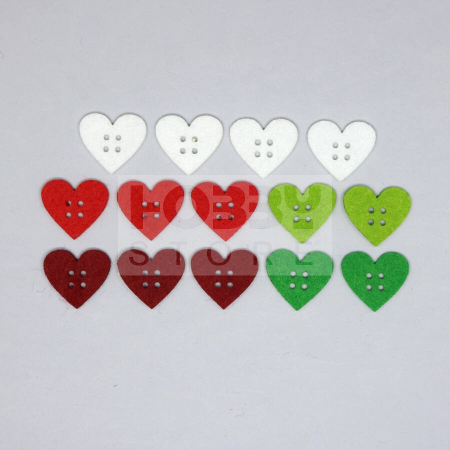 Nasturi - Figurine din fetru- nasturi inima colorate, 2.5cm (14/set)
