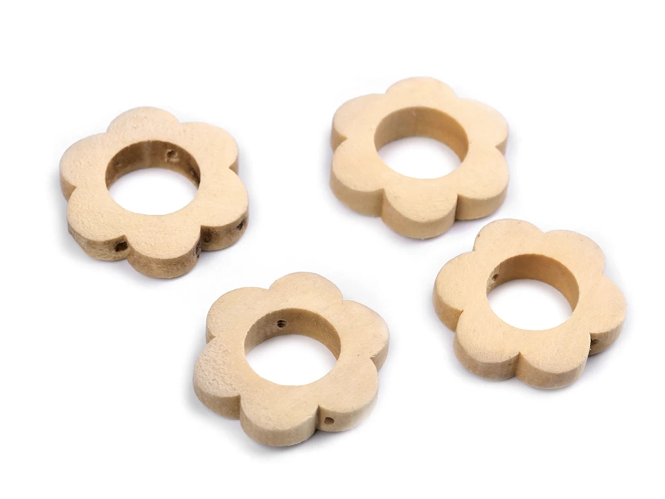 Margele - Margele din lemn nelacuit floare Ø30 mm