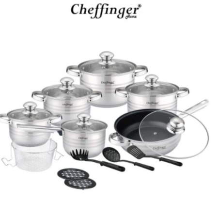 APARATE BUCATARIE SI SERVIRE - Set de vase de gătit din inox Cheffinger de 12 piese.