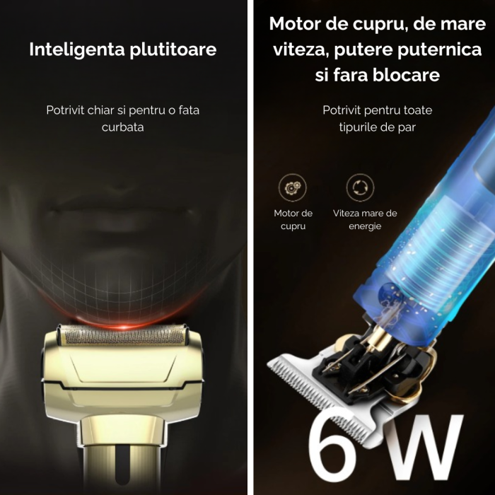 Aparat de Ras/Barbierit, Trimmer, Set Masina de Tuns Parul pentru Barbati, Trei Lame, Profesionale, Electric, Fara Fir, Incarcare USB, Acumulator, LCD Display, Impermeabil, Lama Ceramica din Titan, Fi [5]