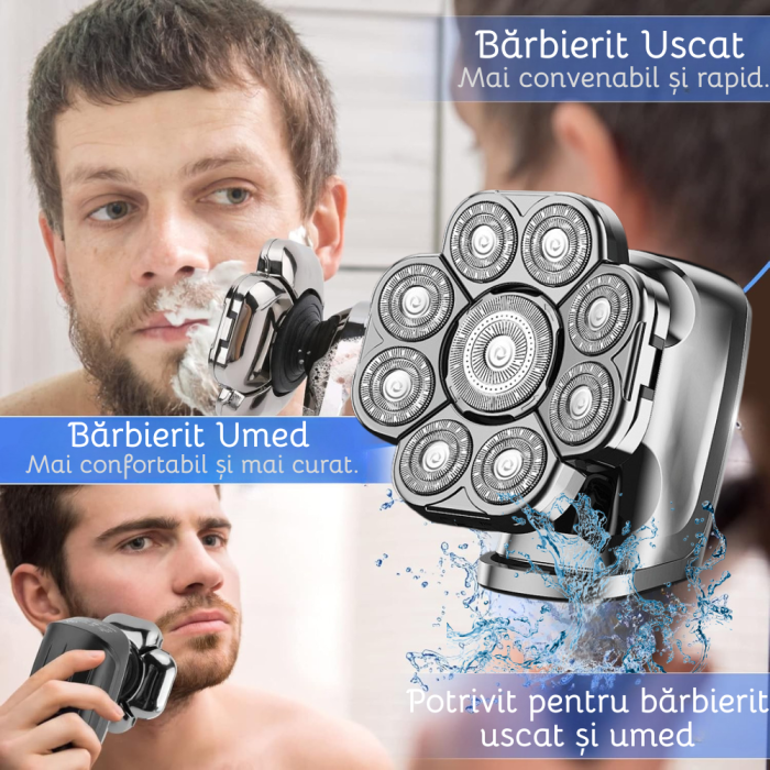 Aparat de ras electric 9D, Set Multifunctional 6 in 1, cu 9 lame rotative, Cap detasabil magnetic, Impermeabil, Barbierit uscat si umed, Afisaj LED, Reincarcabil USB, Pentru fata, Cap si Nas, FilSAB [3]