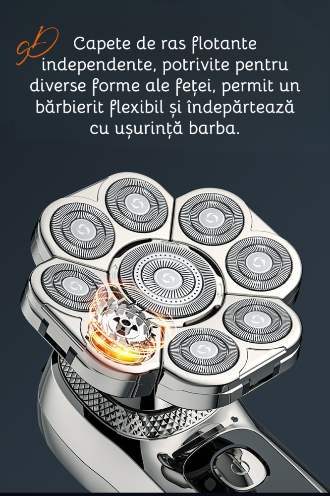 Aparat de ras electric Profesional, Set Multifunctional, Accesorii 6 in 1, 9 lame rotative, Cap detasabil magnetic, Impermeabil IPX6, Barbierit uscat si umed, Afisaj LED, Accesorii pentru Barba, Cap s [6]