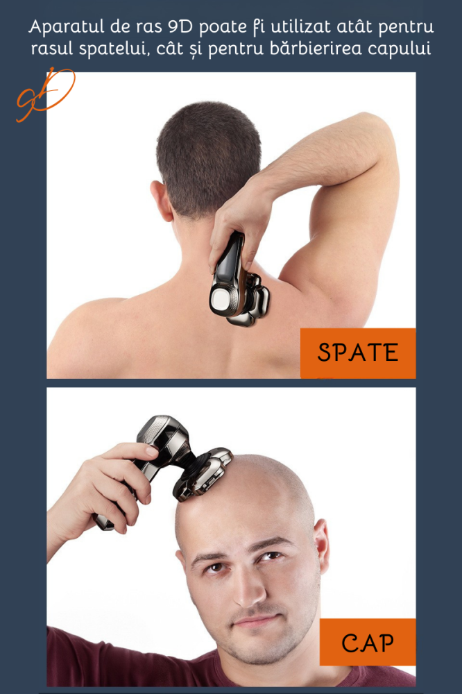 Aparat de ras electric Profesional, Set Multifunctional, Accesorii 6 in 1, 9 lame rotative, Cap detasabil magnetic, Impermeabil IPX6, Barbierit uscat si umed, Afisaj LED, Accesorii pentru Barba, Cap s [8]