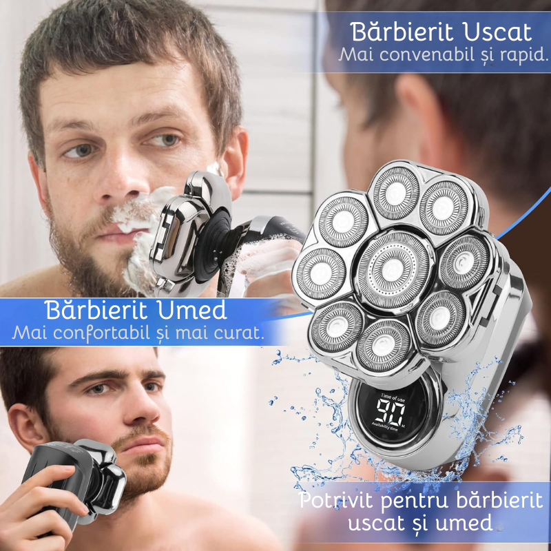 Aparat de ras electric, Set Multifunctional 6 in 1, 9 lame rotative, Cap detasabil magnetic, Impermeabil IPX6, Barbierit uscat si umed, Afisaj LED, Incarcare USB, Pentru fata, Cap si Nas, FilSAB [3]