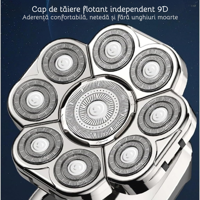 Aparat de ras electric, Set Multifunctional 6 in 1, 9 lame rotative, Cap detasabil magnetic, Impermeabil IPX6, Barbierit uscat si umed, Afisaj LED, Incarcare USB, Pentru fata, Cap si Nas, FilSAB [7]