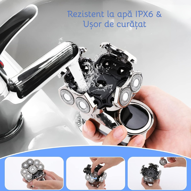 Aparat de ras electric, Set Multifunctional 6 in 1, 9 lame rotative, Cap detasabil magnetic, Impermeabil IPX6, Barbierit uscat si umed, Afisaj LED, Incarcare USB, Pentru fata, Cap si Nas, FilSAB [8]