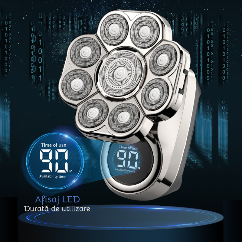 Aparat de ras electric, Set Multifunctional 6 in 1, 9 lame rotative, Cap detasabil magnetic, Impermeabil IPX6, Barbierit uscat si umed, Afisaj LED, Incarcare USB, Pentru fata, Cap si Nas, FilSAB [9]