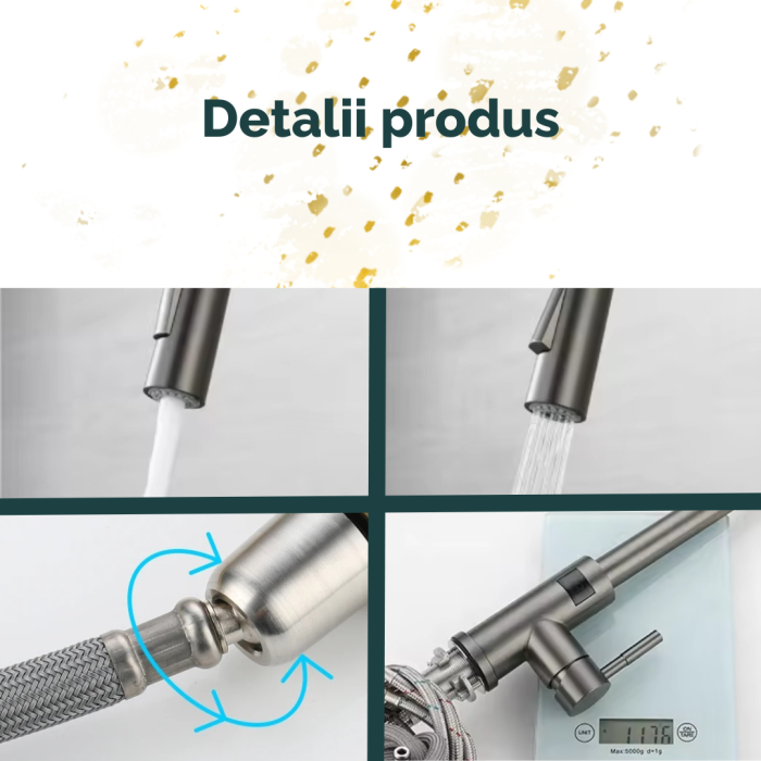 Baterie Bucatarie Antracit, Profesionala, Afisaj Digital LED Temperatura, Senzor de Pornire la Atingere (touch control), Rotire 360°, Dus Extractibil si Pipa Pivotanta, 2 Functii de Curgere a Apei, Si [5]