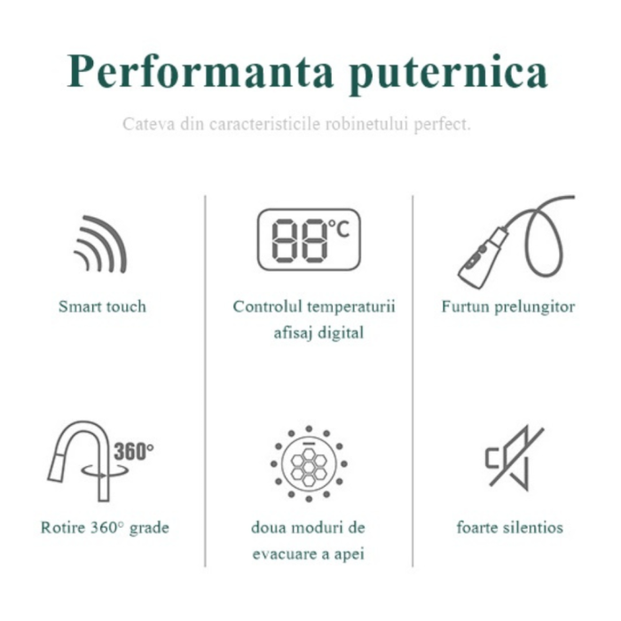 Baterie Bucatarie Aurie, Profesionala, Afisaj Digital LED Temperatura, Senzor de Pornire la Atingere (touch control), Rotire 360°, Dus Extractibil si Pipa Pivotanta, 2 Functii de Curgere a Apei, Silen [3]