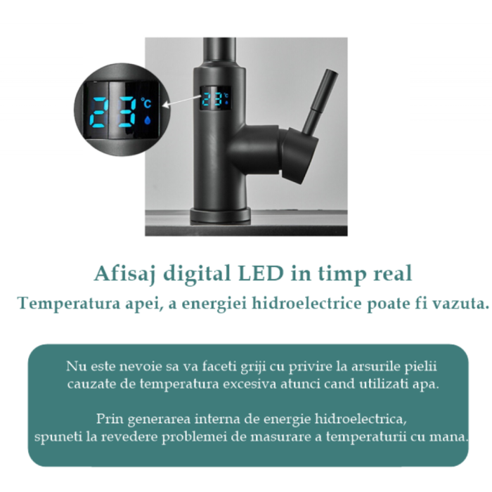 Baterie bucatarie, profesionala, afisaj digital LED temperatura, TOUCH, senzor de pornire la atingere, rotire 360°, dus extractibil si pipa pivotanta, 2 functii de curgere a apei, silentios, smart tou [4]
