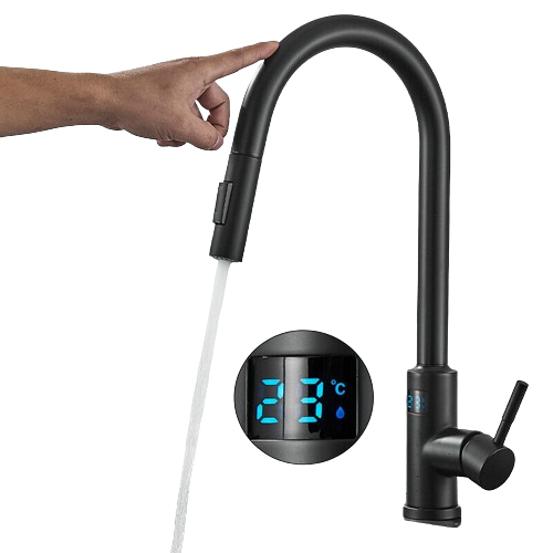 Baterie bucatarie, profesionala, afisaj digital LED temperatura, TOUCH, senzor de pornire la atingere, rotire 360°, dus extractibil si pipa pivotanta, 2 functii de curgere a apei, silentios, smart tou [8]