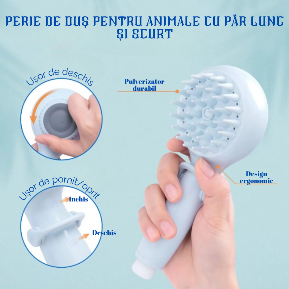 Cap de dus cu dispenser de sapun pentru Animale, Caini, Pisici, Functie Inchis/Deschis, Pentru Exterior sau Interior, Accesorii incluse, Masaj, Albastru, Ergonomic, FilSAB [7]