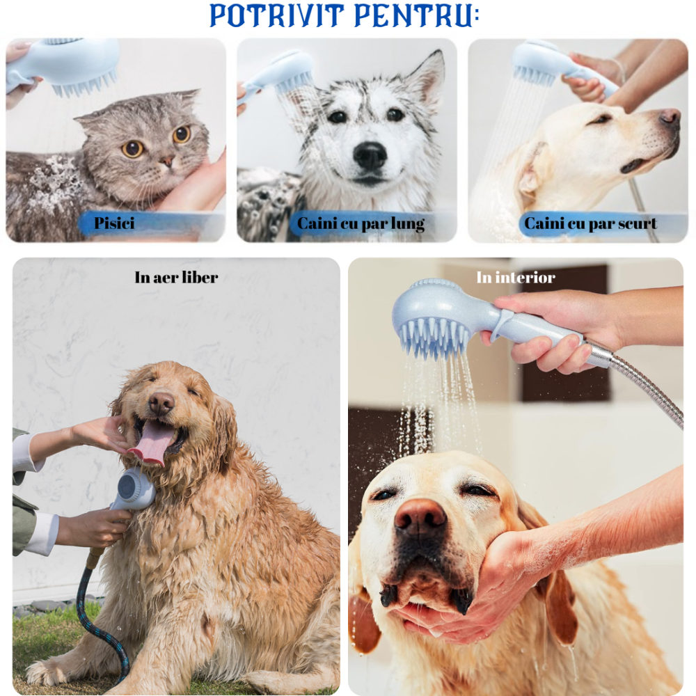 Cap de dus cu dispenser de sapun pentru Animale, Caini, Pisici, Functie Inchis/Deschis, Pentru Exterior sau Interior, Accesorii incluse, Masaj, Albastru, Ergonomic, FilSAB [4]