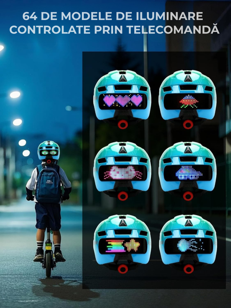 Casca de protectie bicicleta, cu afisaj LED si semnale de directie, pentru copii (baieti si fete), cu telecomanda wireless, captuseala EPS, Viziera de soare detasabila, Dimensiune reglabila [4]