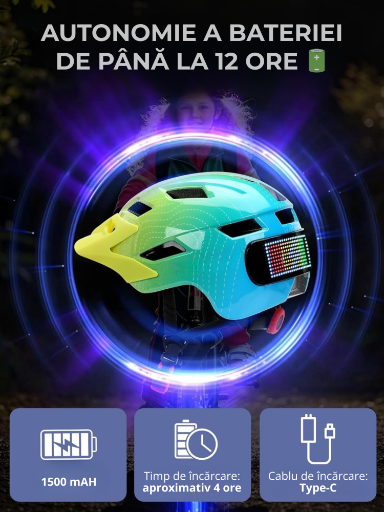 Casca de protectie bicicleta, cu afisaj LED si semnale de directie, pentru copii (baieti si fete), cu telecomanda wireless, captuseala EPS, Viziera de soare detasabila, Dimensiune reglabila [3]