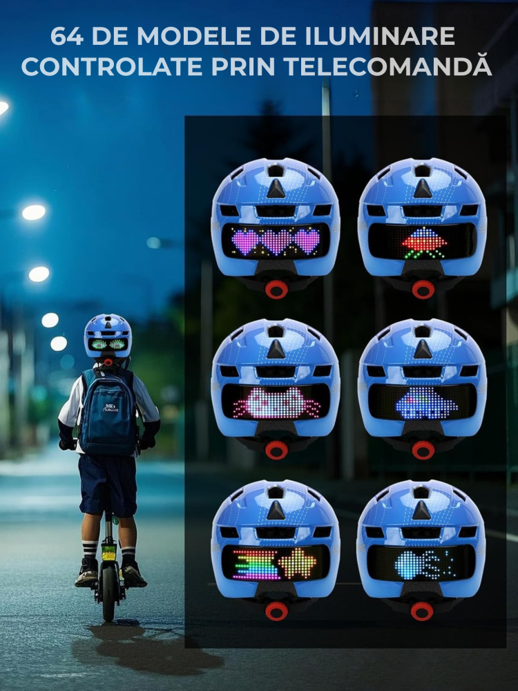 Casca de protectie bicicleta, cu afisaj LED si semnale de directie, pentru copii (baieti si fete), cu telecomanda wireless, captuseala EPS, Viziera de soare detasabila, Dimensiune reglabila [4]