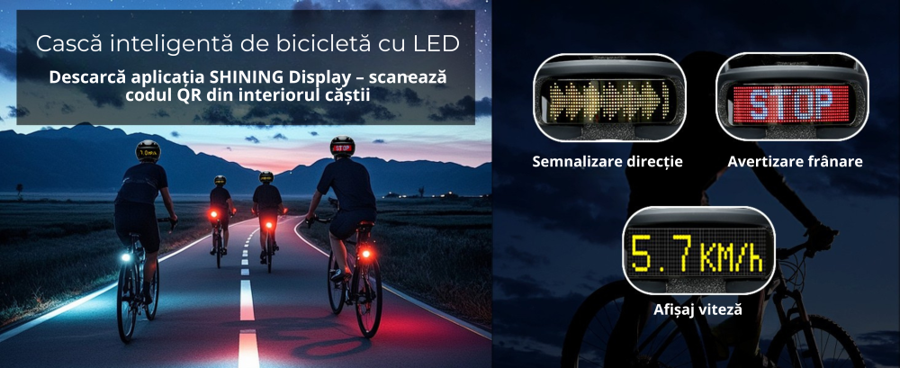 Casca de protectie bicicleta, inteligenta, programabila prin aplicatie cu afisaj LED si semnale de directie, pentru adulti si adolescenti, cu telecomanda wireless, captuseala EPS, dimensiune reglabila [10]