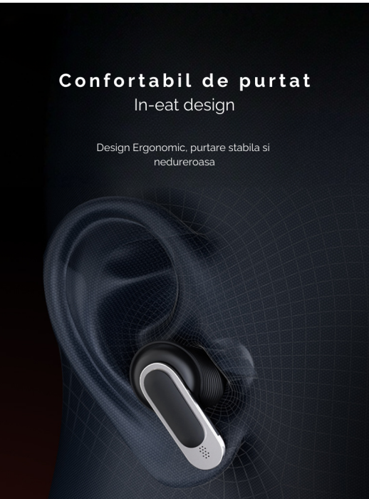 Casti Wireless, Smart Case cu Touch Screen, Noise Cancelling 360°, Microfon HD, Casca Control Tactil, Compatibil cu orice aparat Bluetooth 5.3, Negru, FilSAB [8]