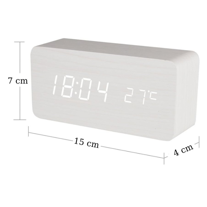 Ceas digital multifunctional, FILSAB, Alarma, Afisaj LED, Incarcare telefon cu wireless, Afisaj temperatura, mod zi/noapte, Comanda vocala, 3 nivele de lumina, Alb [2]