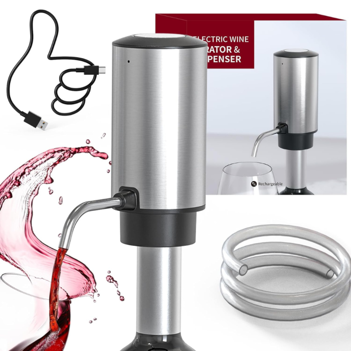 Decantor cu Aerator de Vin, Electric Reincarcabil USB, Inox, Buton Pornire-Oprire, FilSAB [2]