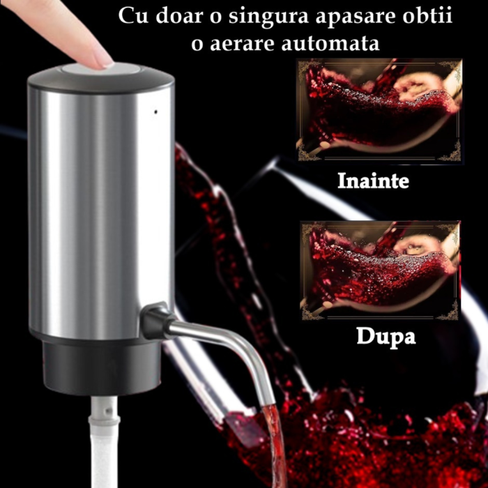 Decantor cu Aerator de Vin, Electric Reincarcabil USB, Inox, Buton Pornire-Oprire, FilSAB [5]