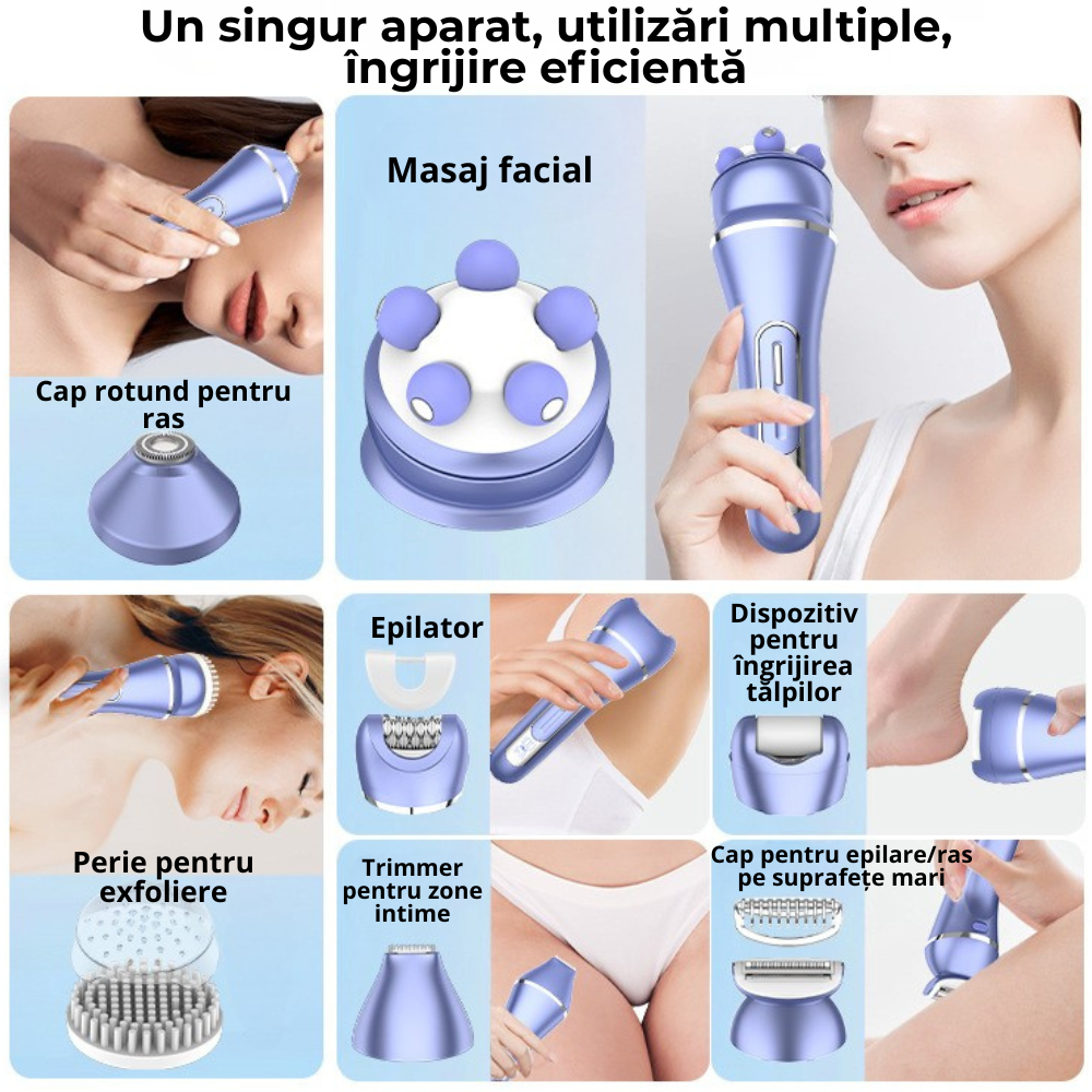 Epilator electric 7 in 1 pentru femei, aparat de ras electric dama, rasier electric feminin, trimmer intim bikini femei, epilator zona intima, axile si picioare, aparat epilat electric, rezistent la a [2]