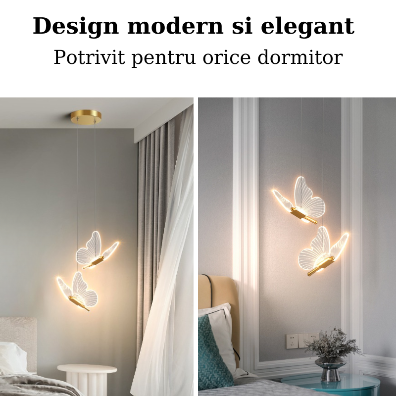 Lustra LED, Suspendata, Pendul, 2 Surse de Lumina, Design in forma de Fluture, Dimabila, 3 Tipuri de Lumina, Calda, Neutra si Rece, Potrivit pentru Dormitor, Bucatarie, Hol, Living, Camera Copii, Rest [12]