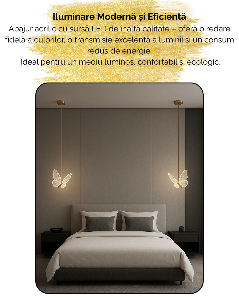 Lustra LED, Suspendata, Pendul, Design in forma de Fluture, Dimabila, 3 Tipuri de Lumina, Calda, Neutra si Rece, Potrivit pentru Dormitor, Bucatarie, Hol, Living, Camera Copii, Birou, Restaurant, Auri [6]