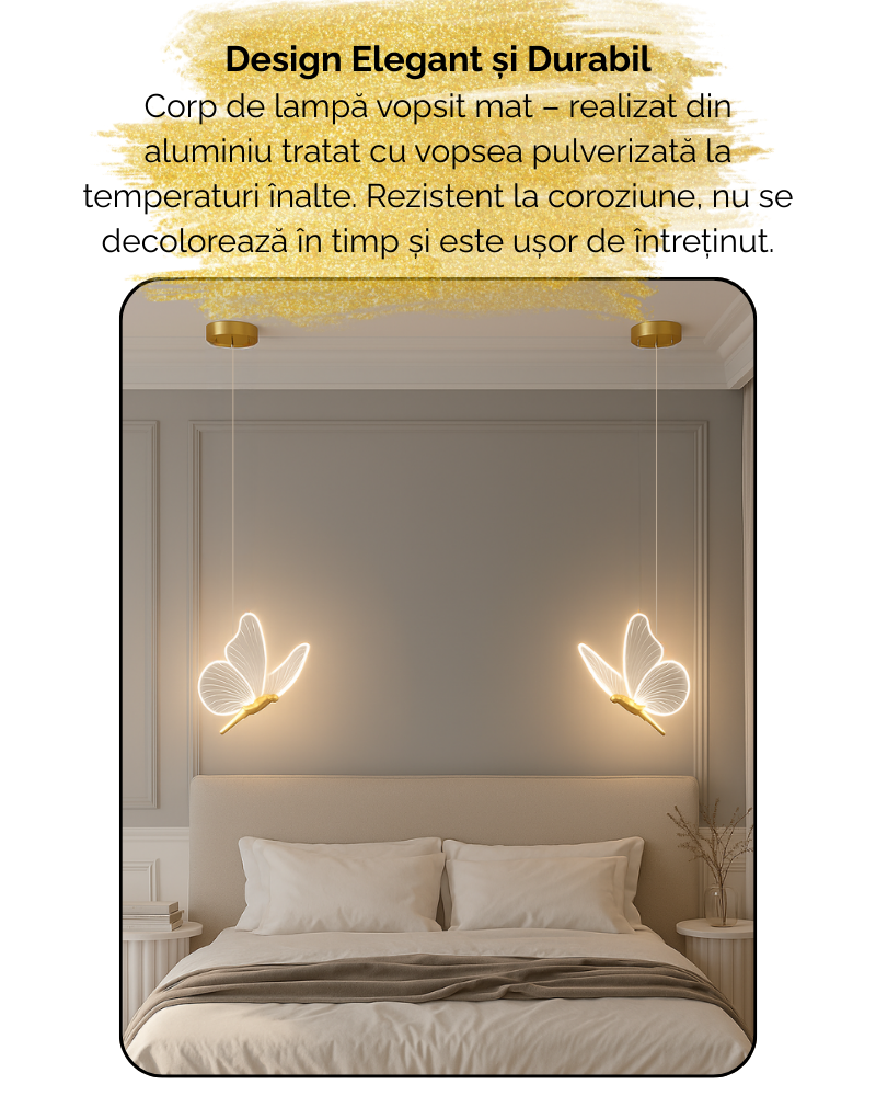 Lustra LED, Suspendata, Pendul, Design in forma de Fluture, Dimabila, 3 Tipuri de Lumina, Calda, Neutra si Rece, Potrivit pentru Dormitor, Bucatarie, Hol, Living, Camera Copii, Birou, Restaurant, Auri [3]