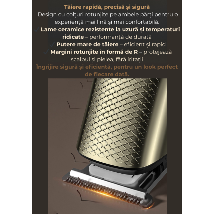 Masina de Tuns Electrica Profesionala 5 in 1, Aparat de Ras, Design Vintage, Ingrijire Barba-Mustata-Par Nazal-Corp, Baza de Incarcare, Afisaj LED, cu Stand de Incarcare Magnetic, 4 Piepteni Ghidare,  [10]