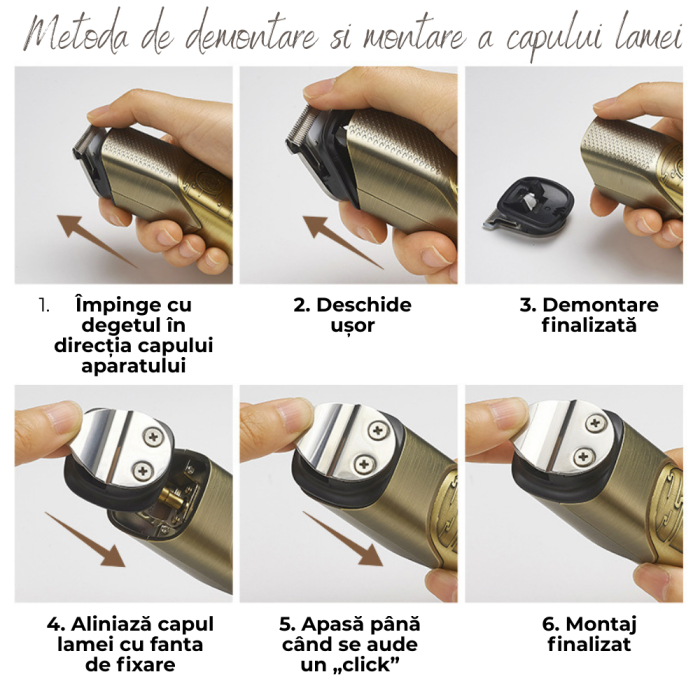 Masina de Tuns Electrica Profesionala 5 in 1, Aparat de Ras, Design Vintage, Ingrijire Barba-Mustata-Par Nazal-Corp, Baza de Incarcare, Afisaj LED, cu Stand de Incarcare Magnetic, 4 Piepteni Ghidare,  [5]