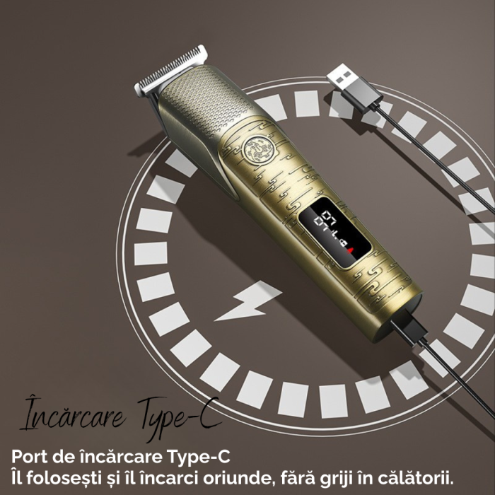 Masina de Tuns Electrica Profesionala 5 in 1, Aparat de Ras, Design Vintage, Ingrijire Barba-Mustata-Par Nazal-Corp, Baza de Incarcare, Afisaj LED, cu Stand de Incarcare Magnetic, 4 Piepteni Ghidare,  [4]