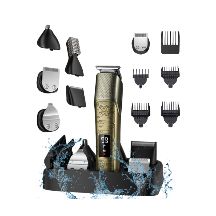 Masina de Tuns Electrica Profesionala 5 in 1, Aparat de Ras, Design Vintage, Ingrijire Barba-Mustata-Par Nazal-Corp, Baza de Incarcare, Afisaj LED, cu Stand de Incarcare Magnetic, 4 Piepteni Ghidare,  [1]