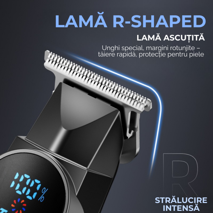 Masina de tuns Electrica Profesionala, Afisaj Digital, Lame Titan inox, 1500 mAh, Motor 7200 RPM, Lavabila, Negru, FILSAB [2]