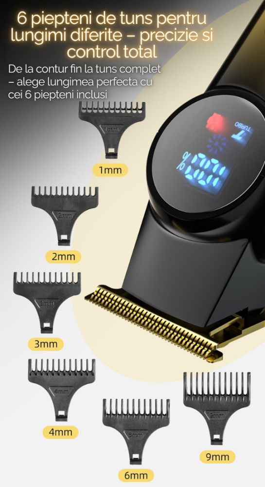 Masina de tuns electrica profesionala cu afisaj digital, aparat de ras si tuns, motor brushless puternic, lame din aliaj de titan, ideala pentru frizerii si uz casnic, 6 Piepteni Ajustabili, Display L [4]
