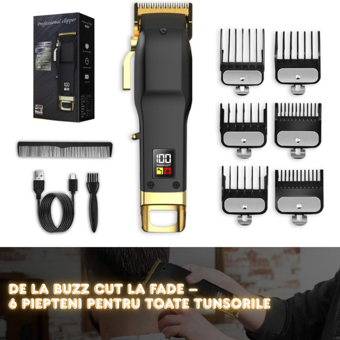Masina de Tuns Profesionala fara Fir pentru Barbati, 7200 RPM Motor Puternic, Aparat Tuns Par si Barba cu Lame din Otel Inoxidabil, 6 Piepteni Ajustabili, Afisaj Display LED, Autonomie mare 180 Minute [5]