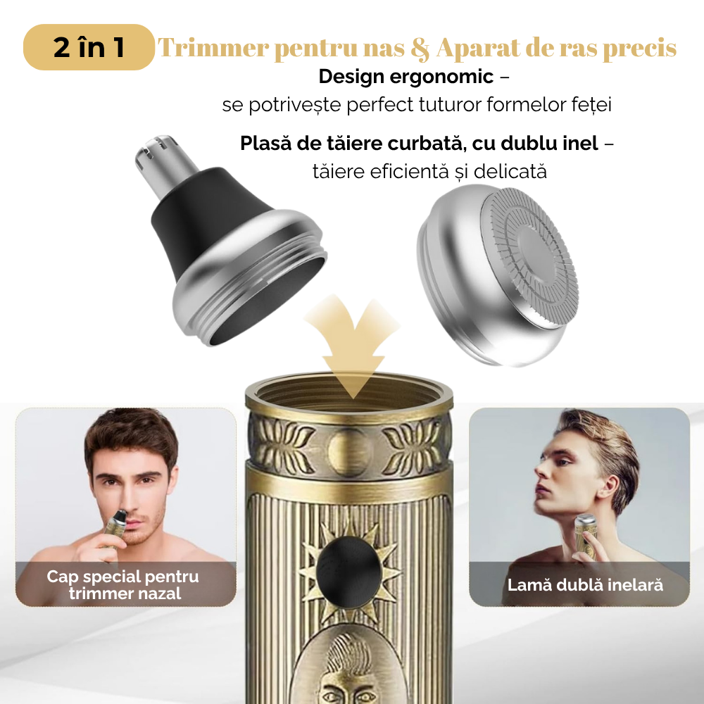 Masina de tuns si aparat de ras, 3 in 1, profesionala, trimmer cu lama T pentru par/barba/par corporal/nas, cu acumulator, afisaj LED, Set, rezistent la apa, retro barber, auriu/bronz, FilSAB [4]