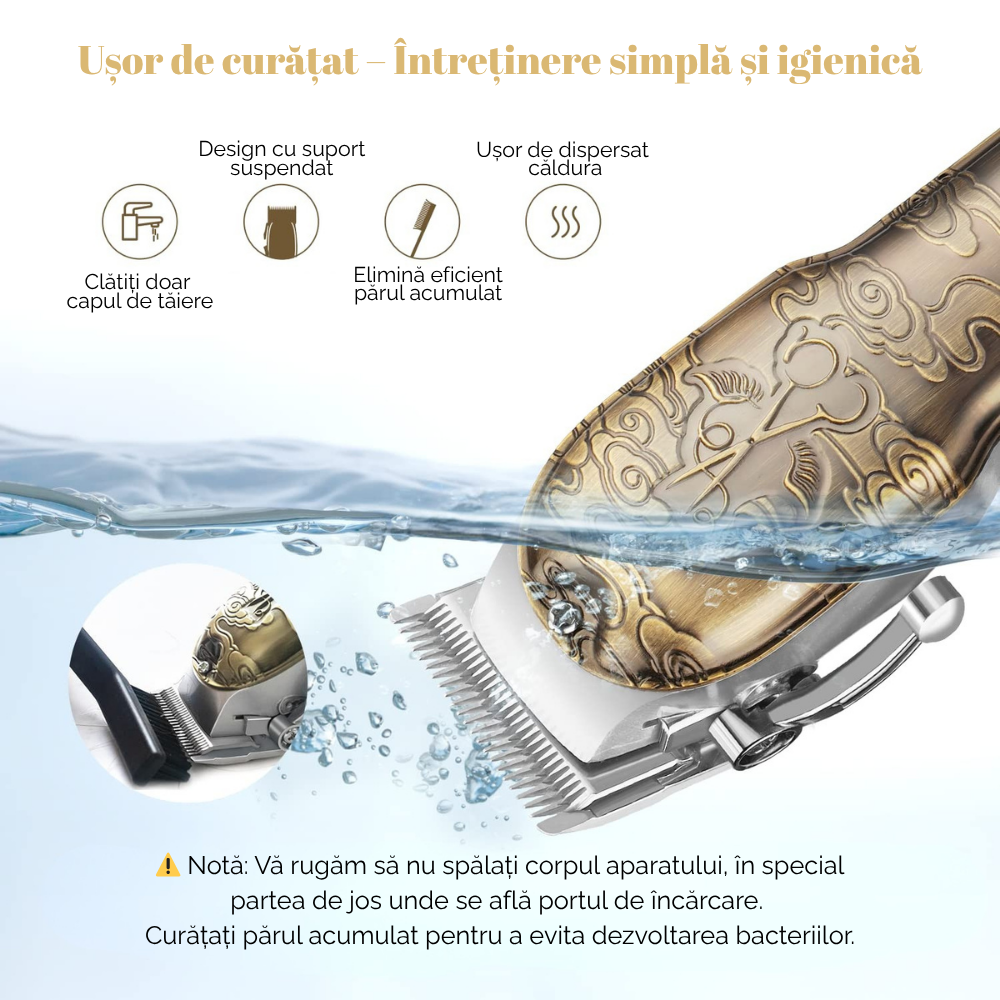 Masina de tuns si aparat de ras, 3 in 1, profesionala, trimmer cu lama T pentru par/barba/par corporal/nas, cu acumulator, afisaj LED, set, rezistent la apa, retro, auriu, FilSAB [9]