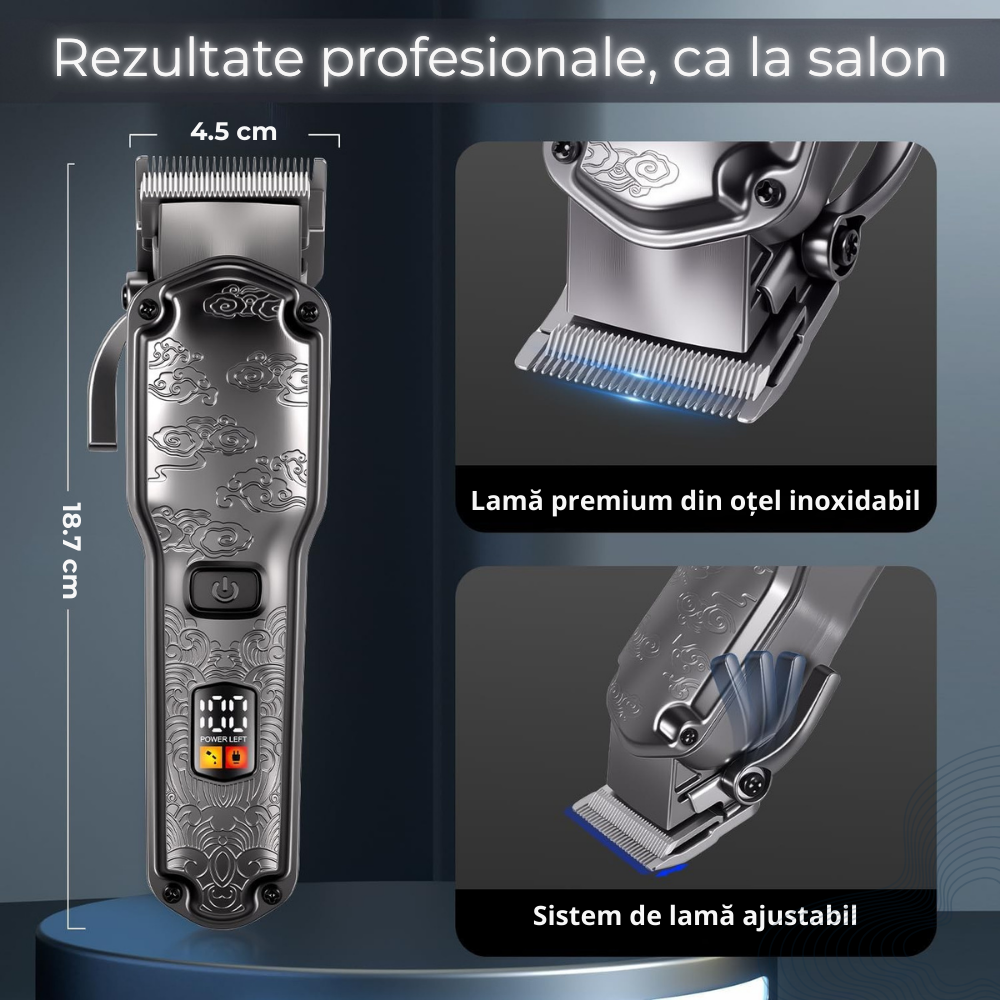 Masina de tuns si aparat de ras, profesionala, trimmer cu lama T pentru par/barba/par corporal/nas, acumulator, afisaj LED, set, rezistent la apa, retro, negru, FilSAB [6]