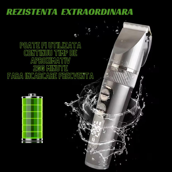 Masina de Tuns si Aparat de Ras Ras si Barbierit Parul si Barba, Profesionala, Electric, Lame din Ceramica, Afisaj LED, 3 Viteze, Turbo, 5 Nivele de Reglare Fina a Lungimii 0,8-2,0mm, Rezistenta la Ap [2]